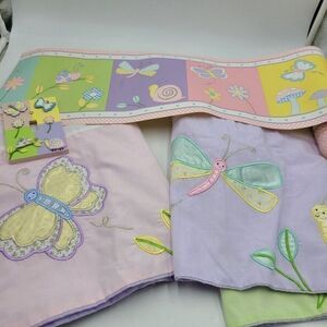 Pastel Wallpaper Border Curtain Valance Ceramic Light Cover Floral Butterfly Lot